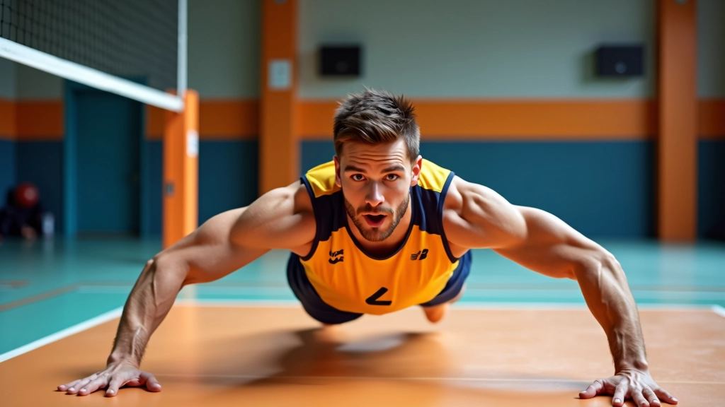 لاعب كرة طائرة يقوم بحركة الإنقاذ البنكيكي على أرض الملعب